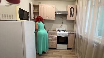 The Milf Knelt In Front Of Her Son In The Kitchen And Allowed Him To Insert A Dick In Her Ass