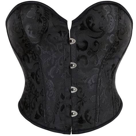 Trdsipl Black Corset Tops For Women Floral Trim Corset Lingerie Satin Boned Lace Shapewear