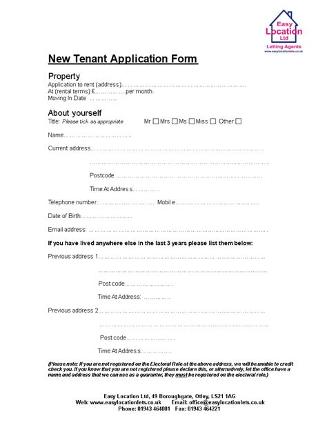 New Tenant Application Form Templates At