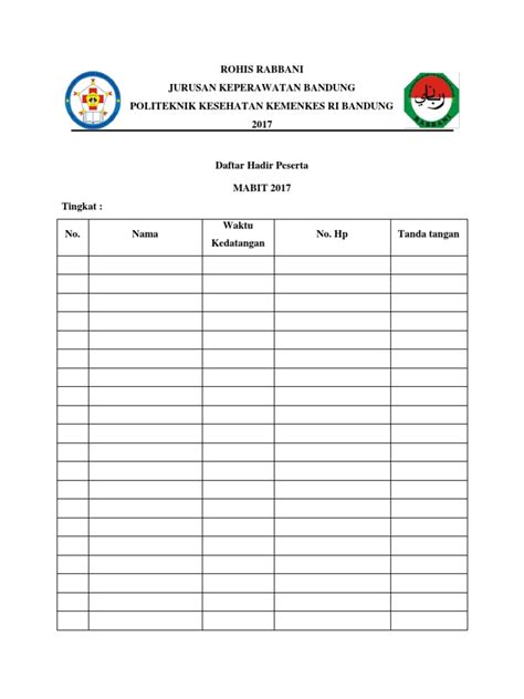 Format Daftar Hadir Peserta