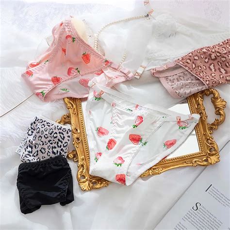 Korean Breathable Low Waist For Women Cotton Crotch Leopard Strawberry Bikini Briefs Intimates