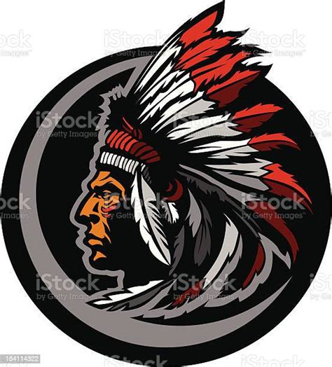 American Native Indian Chief Mascot Head Vector Graphic向量圖形及更多美國原住民圖片