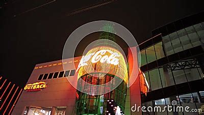 Driving on Las Vegas Strip at Night. Glowing Coca Cola Logo and Bottle on Store Stock Video ...