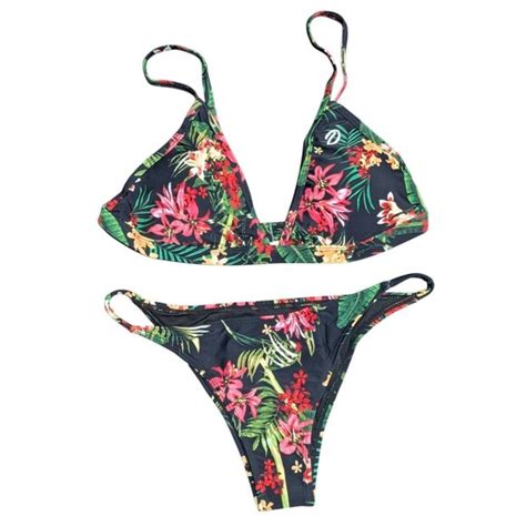 Dixxon Swim Dixxon Swim Womens Med Gili Tanning Swimsuit Black Floral Brazilian Bikini Set