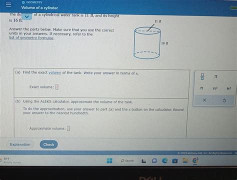 Solved Geometry Volume Of A Cylinder The D A Of A Cylindrical Water