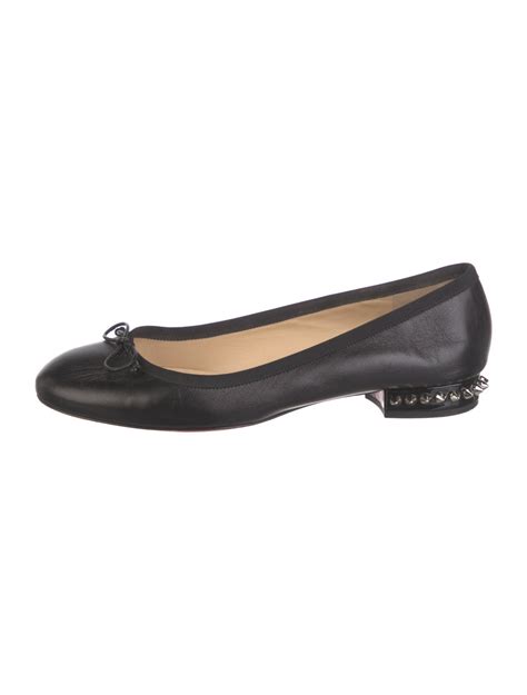 Christian Louboutin Leather Studded Accents Ballet Flats Black Flats