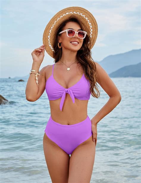 Blooming Jelly Womens High Waisted Bikini Set Tie Knot High Rise Two Piece Swimsuits Bathing