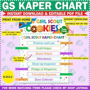 Girl Scout Kaper Chart With Name Labels Printable Troop Leader Meeting