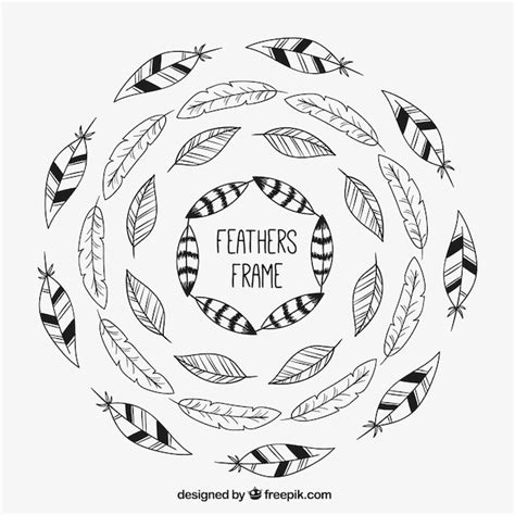 Premium Vector Round Feather Frames In Sketchy Style