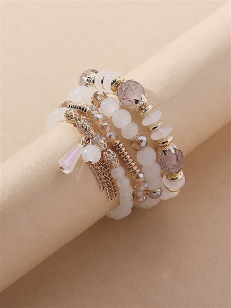 4pcs Set Crystal Beaded Bracelet SHEIN USA