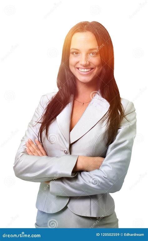 Beautiful Business Woman Smiling Isolated Over A White Stock Image