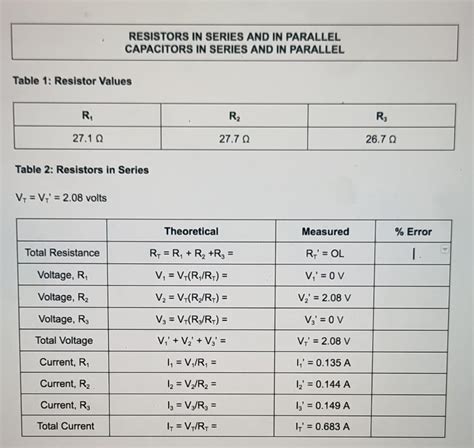 solved table  resistor values table  resistors  series cheggcom