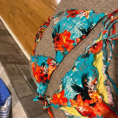 RELLECIGA Swim Relleciga Blue Floral Brazilian Bikini Triangle Wavy Sexy Teeny Set Poshmark
