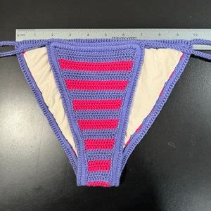 NWT Crochet FULL LINED Bikini Adjustable Summer Handmade Striped Heart In Pink And Purple Etsy