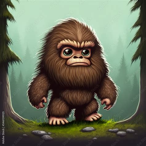 Ilustrace Cute Adorable Chibi Bigfoot In Forest Cartoon Created