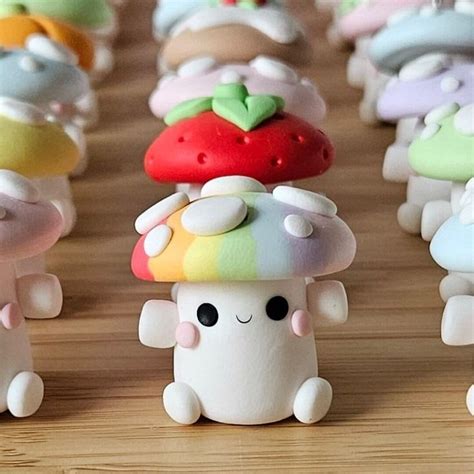 Mushroom Keychain Charm Figurine Stitch Marker Cute Kawaii Clay