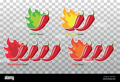 Icons With Chili Pepper Spice Levels Hot Pepper Sign With Fire Flame For Packing Spicy Food