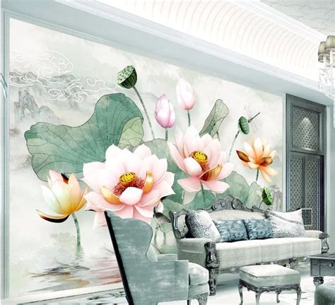 Beibehang Large Custom Wallpaper Mural 3d Stereo Relief Lotus Fresh Watercolor Lotus Leaf