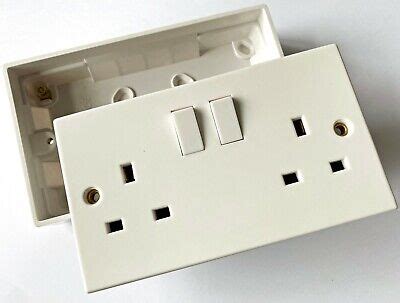 2 Gang White Twin Double Switched Wall Socket 32mm Surface Pattress