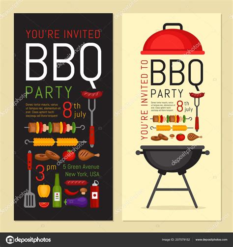 Bbq Party Invitation Grill Food Barbecue Poster Food Flyer Flat Stock