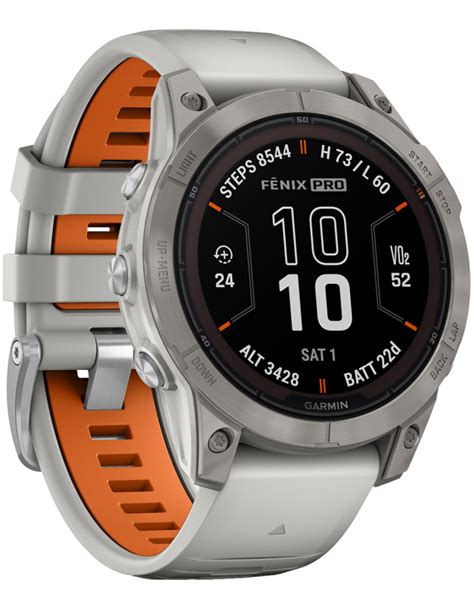 Ceasuri Garmin Fenix 7 Pro Sapphire Solar Titanium Fog Gray Ember Orange Band 010 02777 21