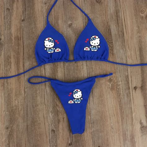 Kuromi Bikini Kts Sanrioed Bra Set Cartoon Underwear Halter Back Tie Up Side Strappy Swimwear