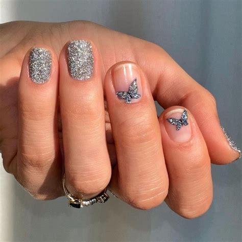 Nude Nails With Glitter You Ll Adore Glitter Butterfly