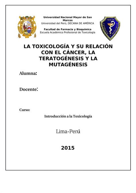 PDF La Toxicología y Su Relación Con El Cáncer La Teratogénesis y La