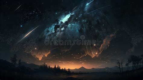 The Night Starry Sky in Realism Stock Illustration - Illustration of moonlight, nebula: 270250391
