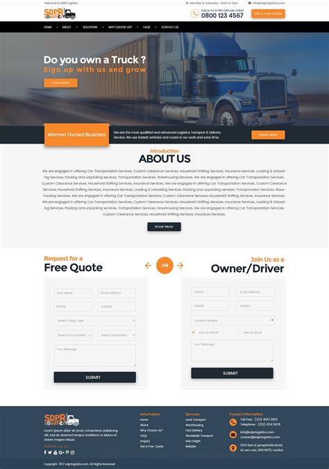 logistic website design truck website design truck rental service ui