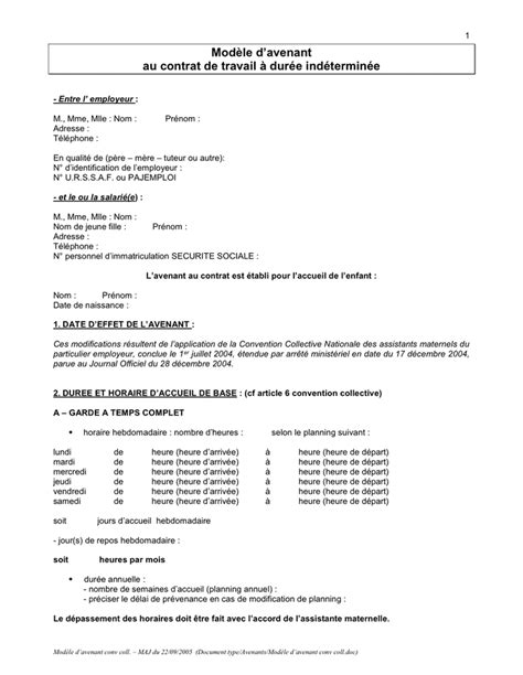 Mod Le Davenant Au Contrat De Travail Dur E Ind Termin E Doc Pdf