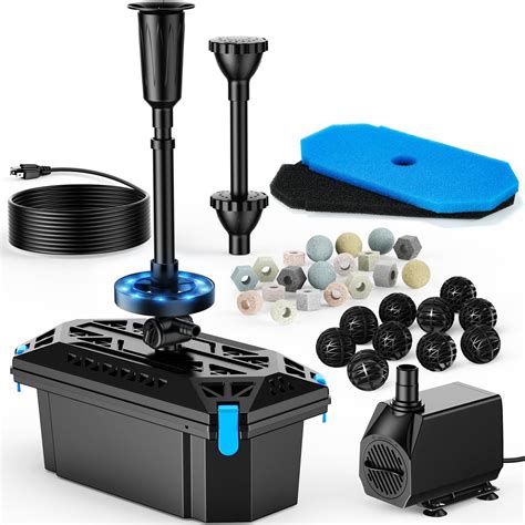 POPOSOAP RGB Pond Filter with Pump Fountain Kits, 660GPH Pond Filter