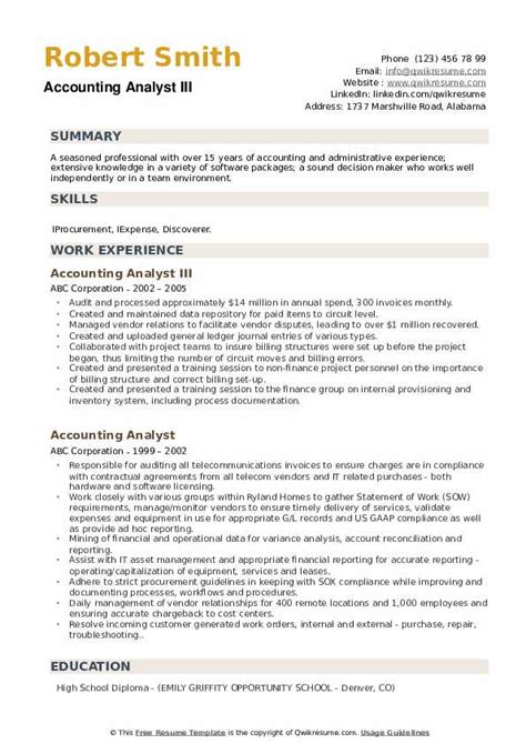 Accounting Analyst Resume Samples Qwikresume