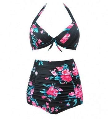 Swimsuits For Women Swimwear Bikini Push Up High Waisted Floral Print Bikini Set Black Floral
