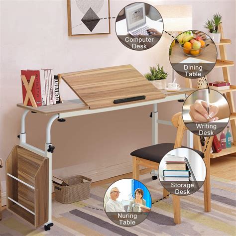 Height Adjustable Overbed Table Multifunction Mobile Laptop Cart