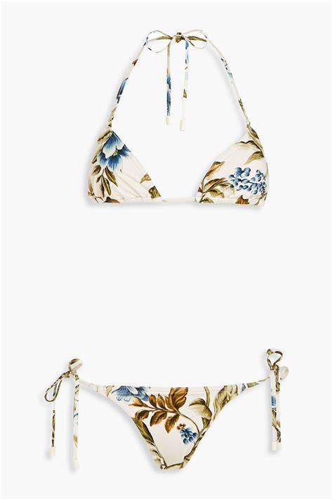 Zimmermann Aliane Floral Print Triangle Bikini In Cream ModeSens