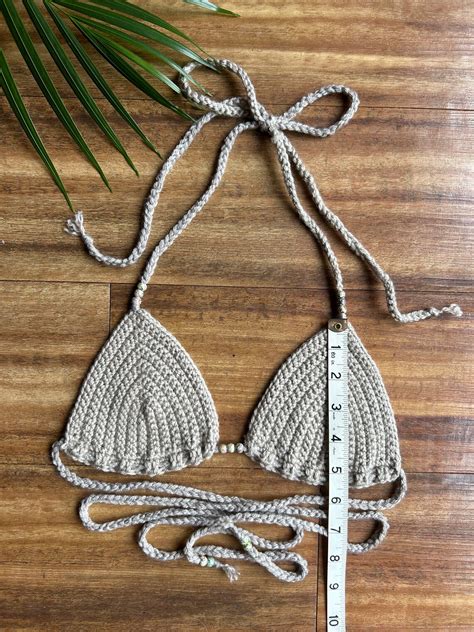 Cracked Iridescent Beaded Crochet String Bikini Set In Greige Etsy