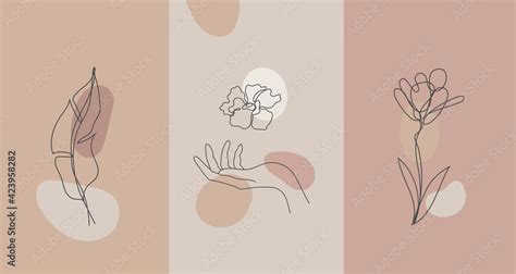 Vector Minimalist Style Plants Hand Line Flower Nude Colors Hand Drawn Abstract Print Use