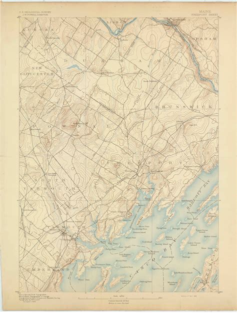 Freeport, Maine 1892 (1892) USGS Old Topo Map 15x15 Quad - OLD MAPS
