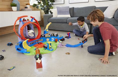 Hot Wheels Monster Trucks T Rex Volcano Arena Playset With Lights Sounds Includes Launchers