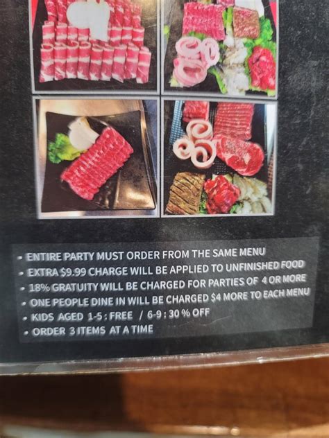 Carta de barbacoa Ten-Raku All You Can Eat, Lynwood