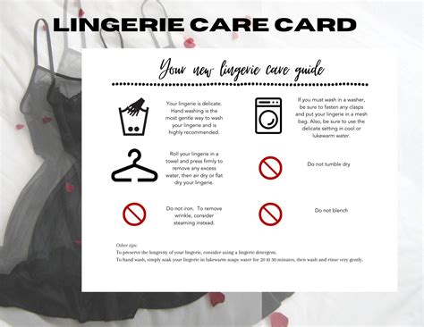 Printable LINGERIE Care Card Etsy