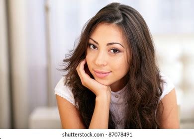 Adorable Head Shot Bashful Modest Brunette Stock Photo Shutterstock