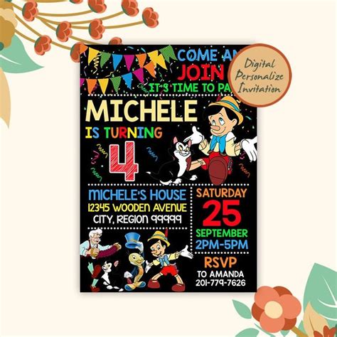 Pinocchio Birthday Invitation Pinocchio Party Invitation Pinocchio