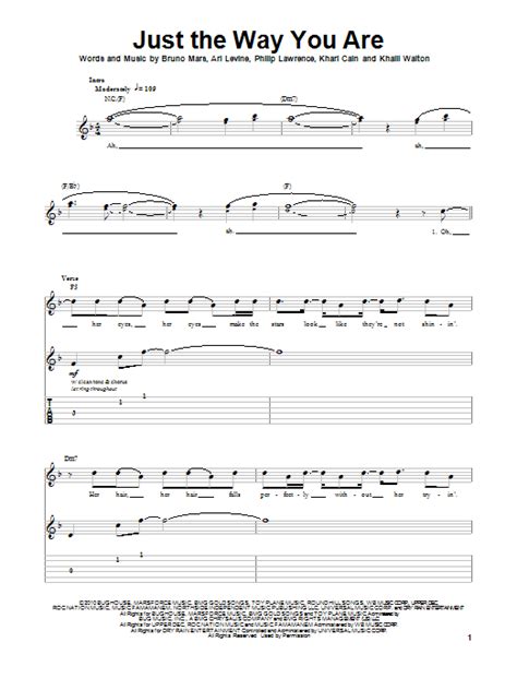 Just The Way You Are By Bruno Mars Sheet Music For Guitar Tab Single