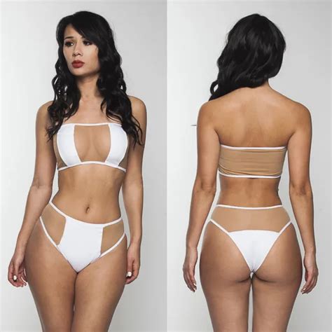 2015 vendaje bikini micro hilo blanco blanco traje de baño atractivo ver a través de trajes de