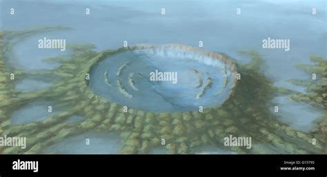 Illustrated representation of chicxulub crater. An asteroid impact at