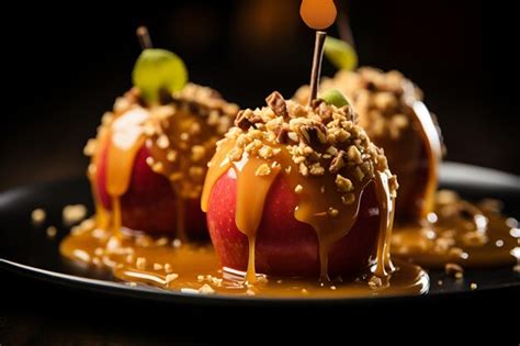 Premium AI Image | Autumn apples in caramel with nuts