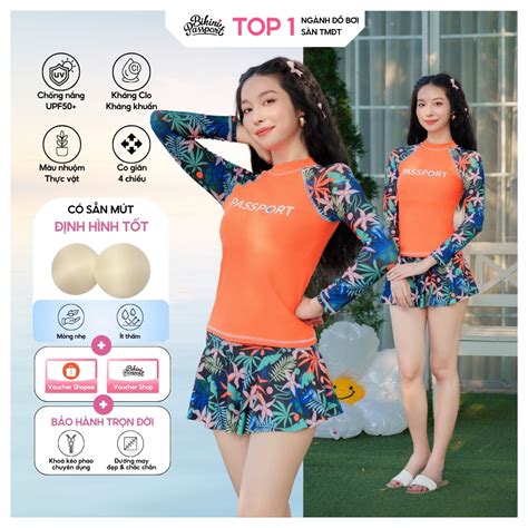 Bộ đồ bơi NỮ BIKINI PASSPORT kiểu Hai mảnh tay dài váy Đen BS358 BL Shopee Việt Nam