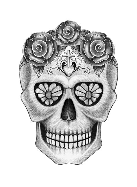 Art skull day of the dead. Hand drawing on paper. 14530182 PNG